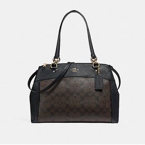 COACH SIGNATURE MONOGRAM BLACK GHW‎ BROOKE SATCHEL CROSSGRAIN LEATHER CARRYALL